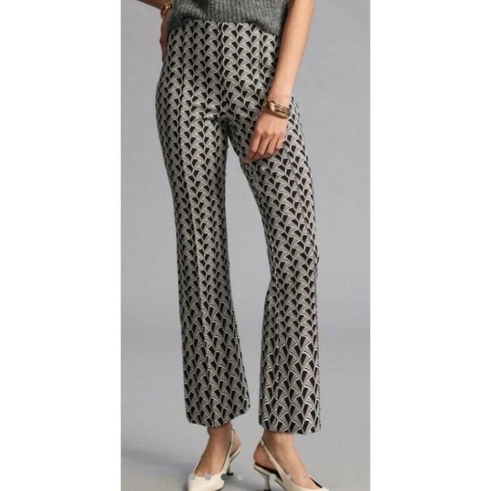 Maeve Anthropologie Margot Pants Black White Geometric Print Crop Flare Large
